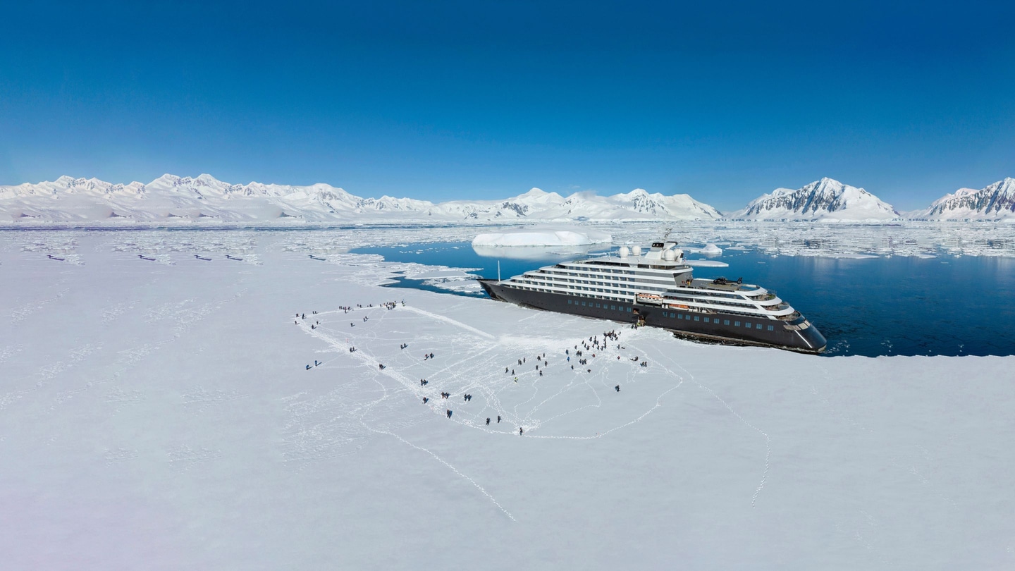 Scenic Eclipse parked in Hanusse Bay, Antarctica