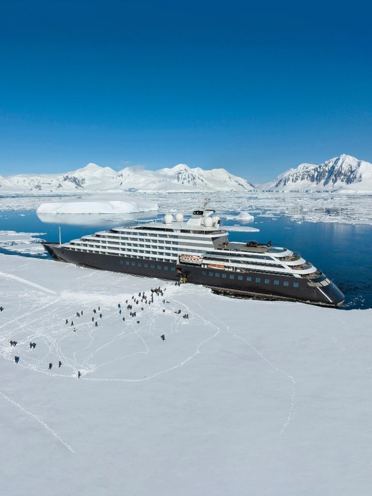 Scenic Eclipse parked in Hanusse Bay, Antarctica